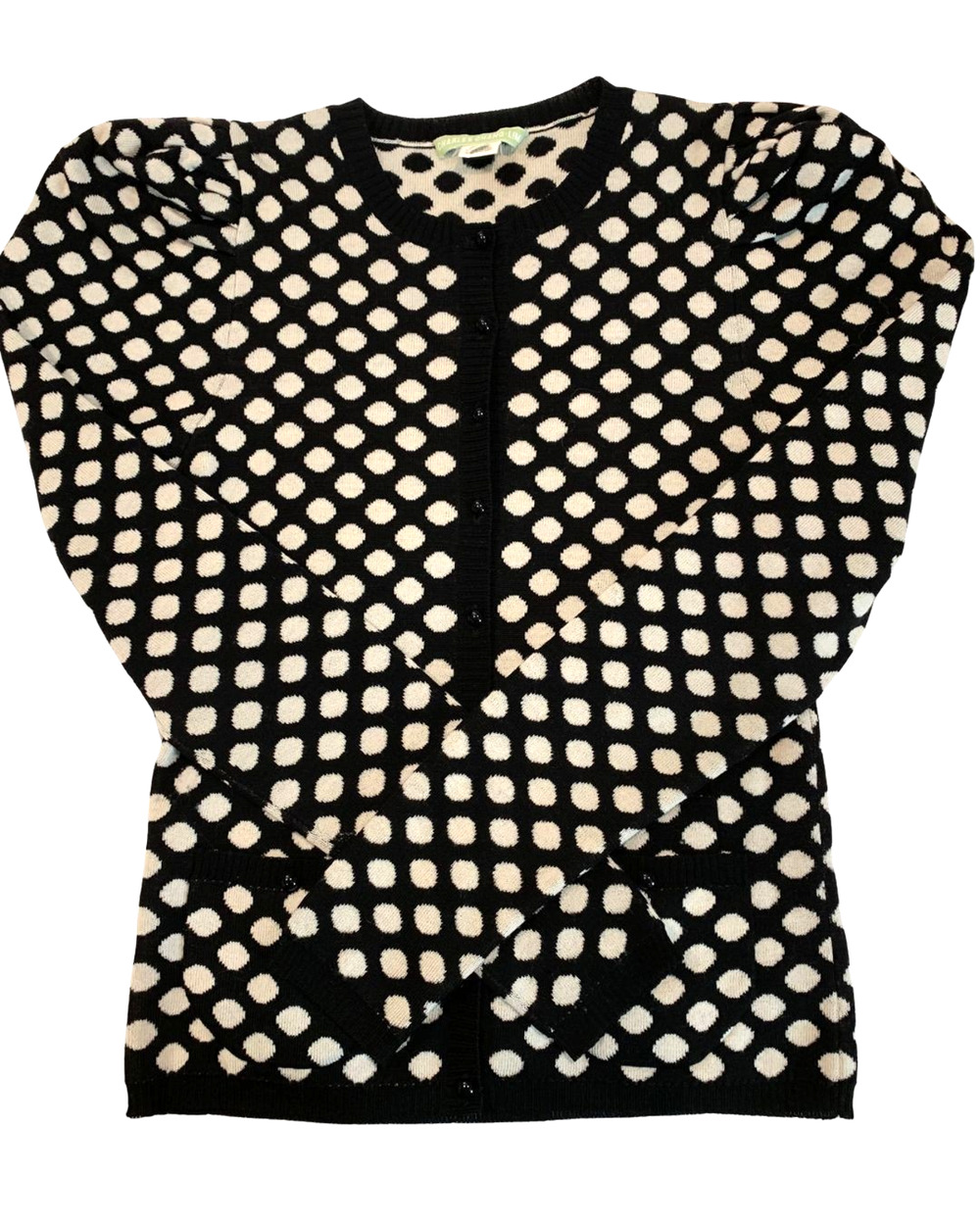 Charles Chang-Lima Womens Polka Dot Wool Sweater Cardigan Sz S M Puff Shoulders